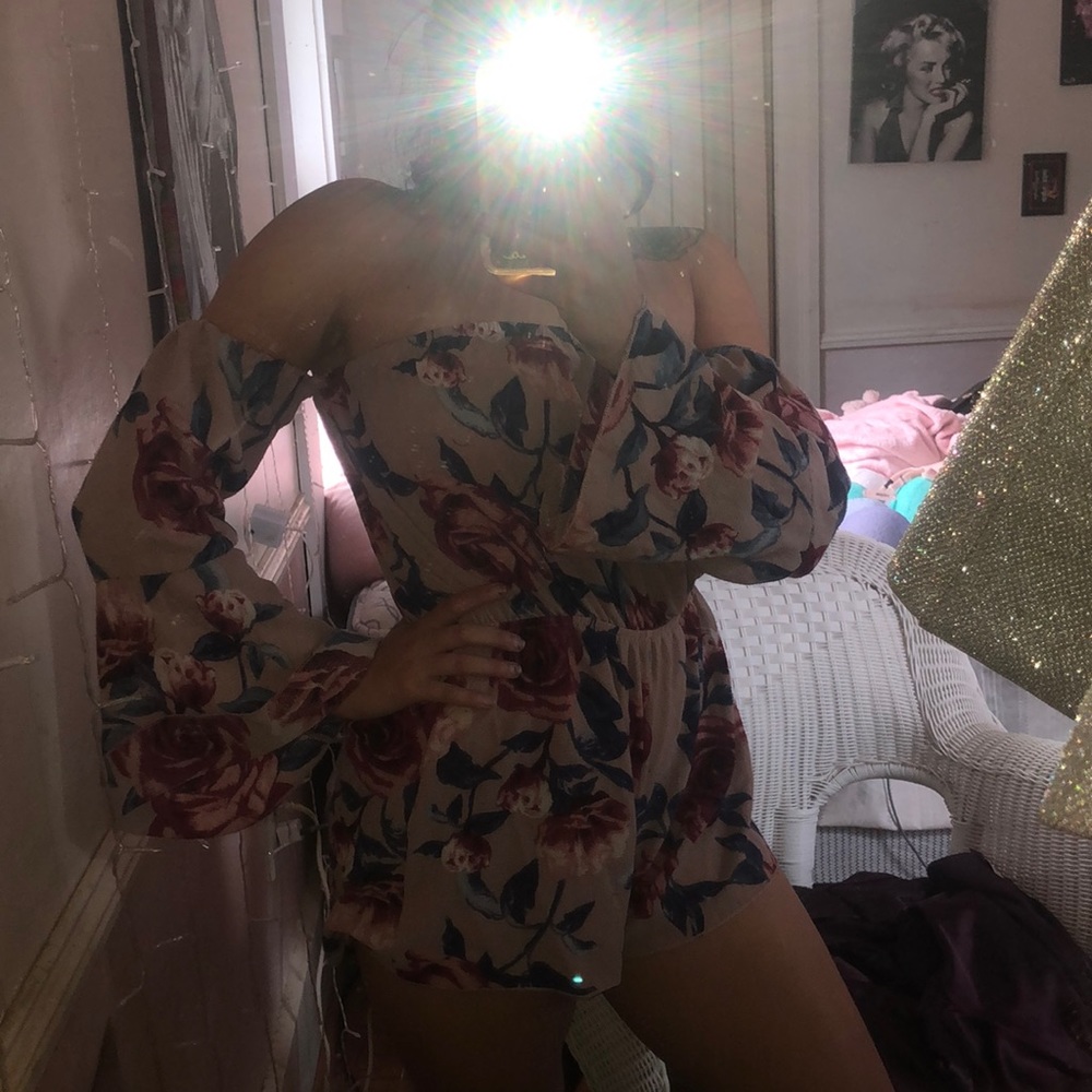 Long sleeve off the shoulder romper!